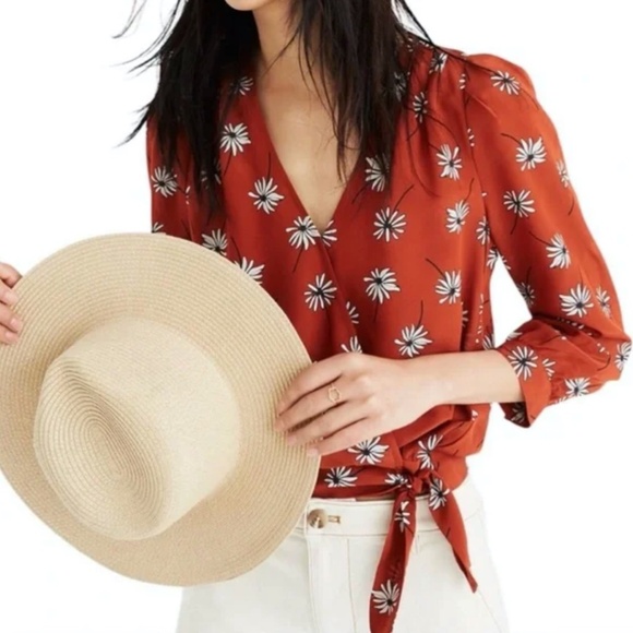 Madewell Silk Wrap Top in Fresh Daisies Size Small - Picture 1 of 11